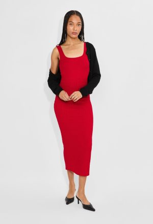 Square Neck Puckered Tank Dress