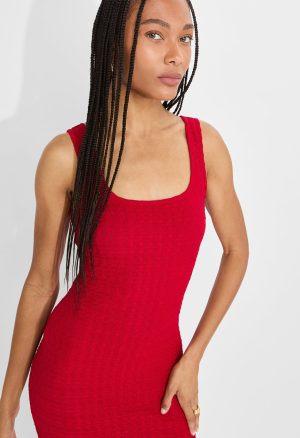 Square Neck Puckered Tank Dress