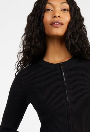 Zip Front Bell Sleeve Cardigan