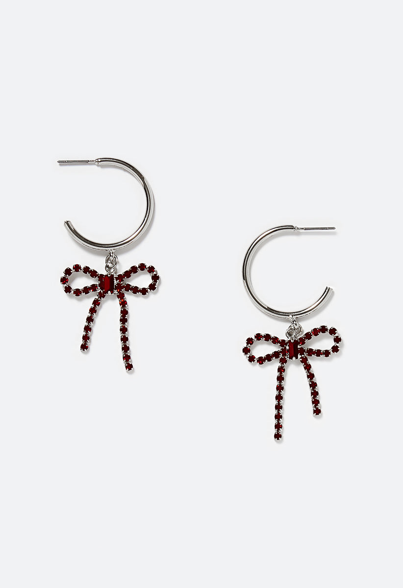 Festive Glass Bow Hoop Earrings