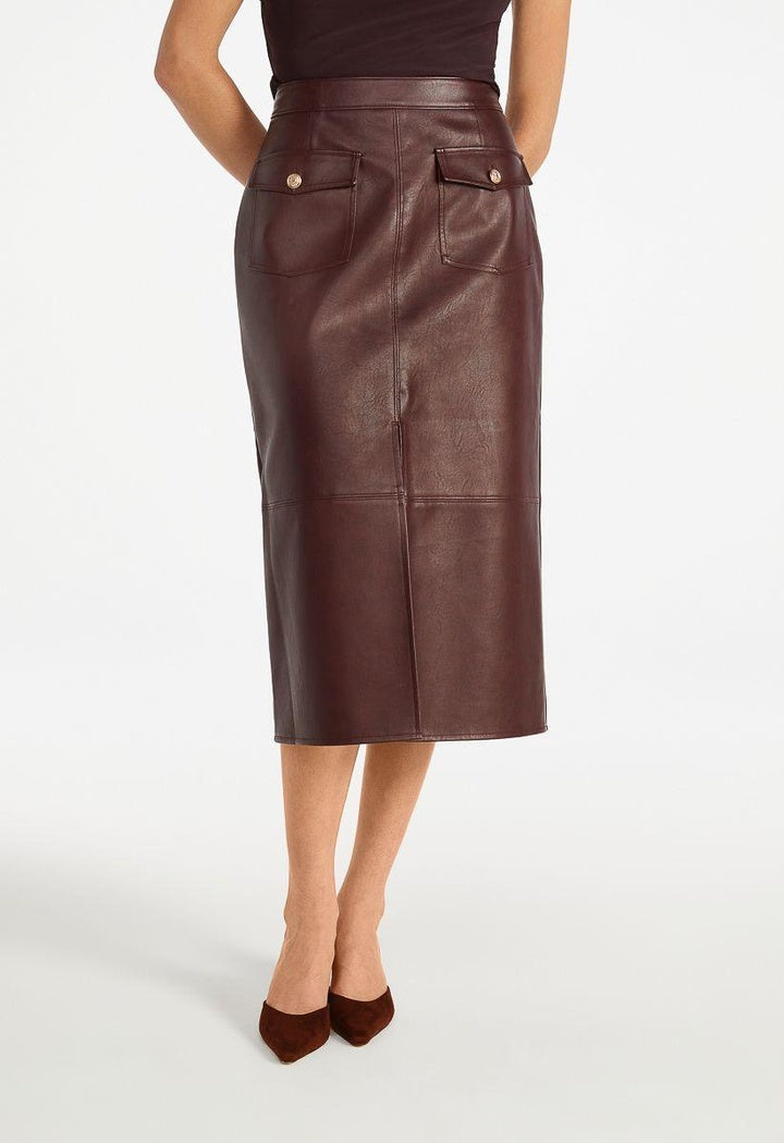 Faux Leather Utility Midi Skirt