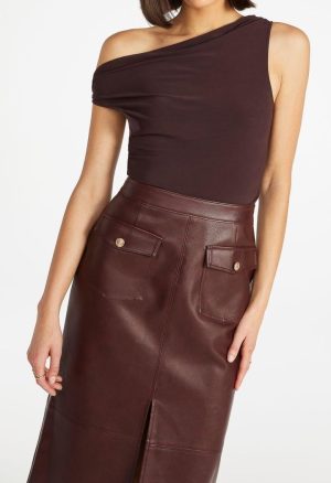 Faux Leather Utility Midi Skirt