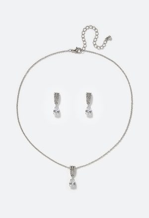 Liz Glass Stone Teardrop Earring And Pendant Necklace Set