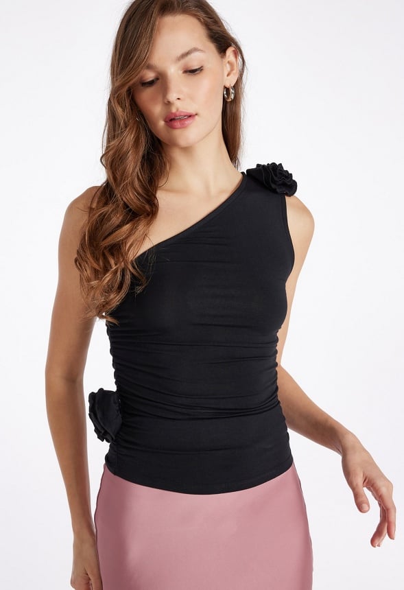 One Shoulder Rosette Top