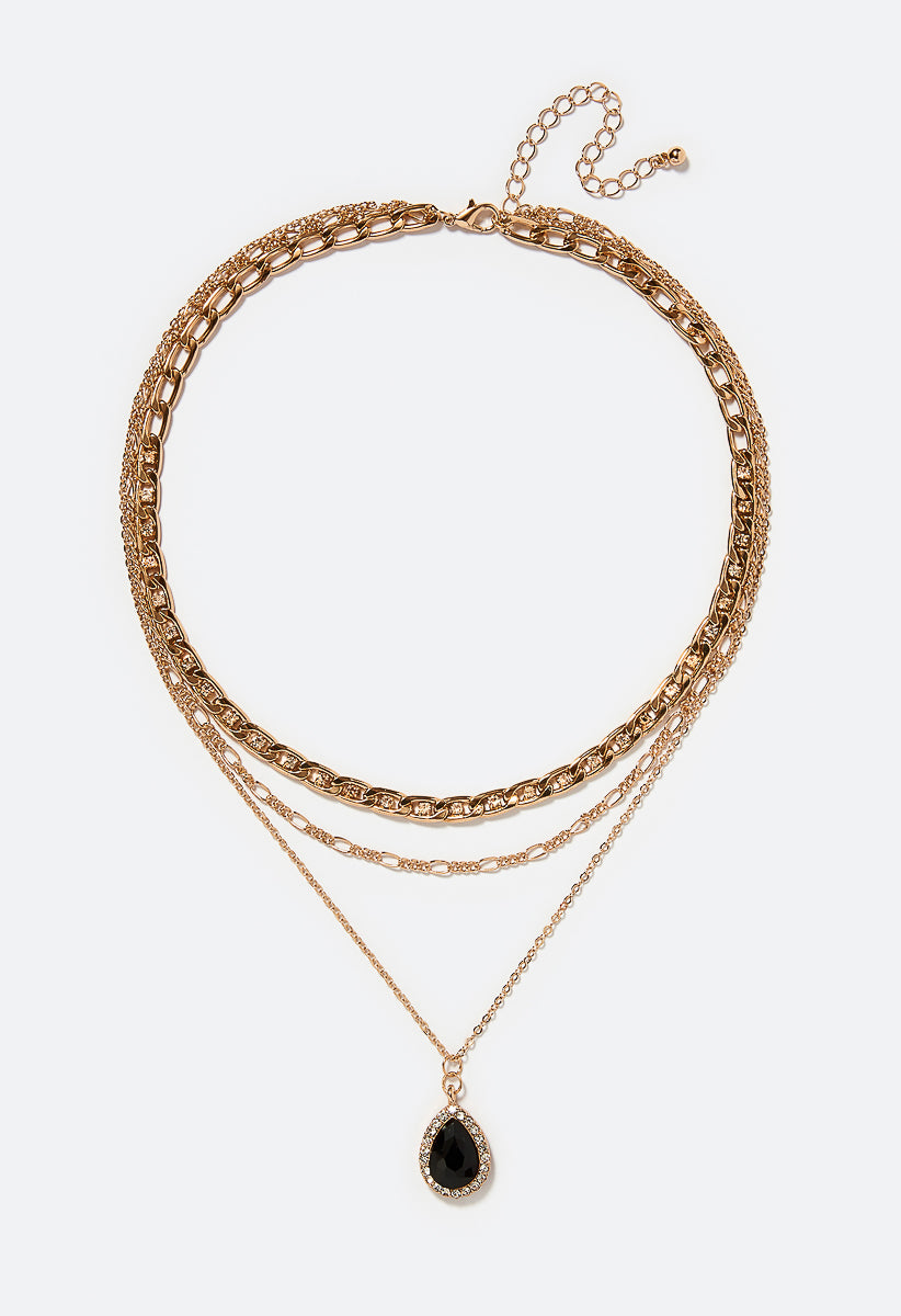 Jodi Stone Set Chain And Taerdrop Layer Necklace