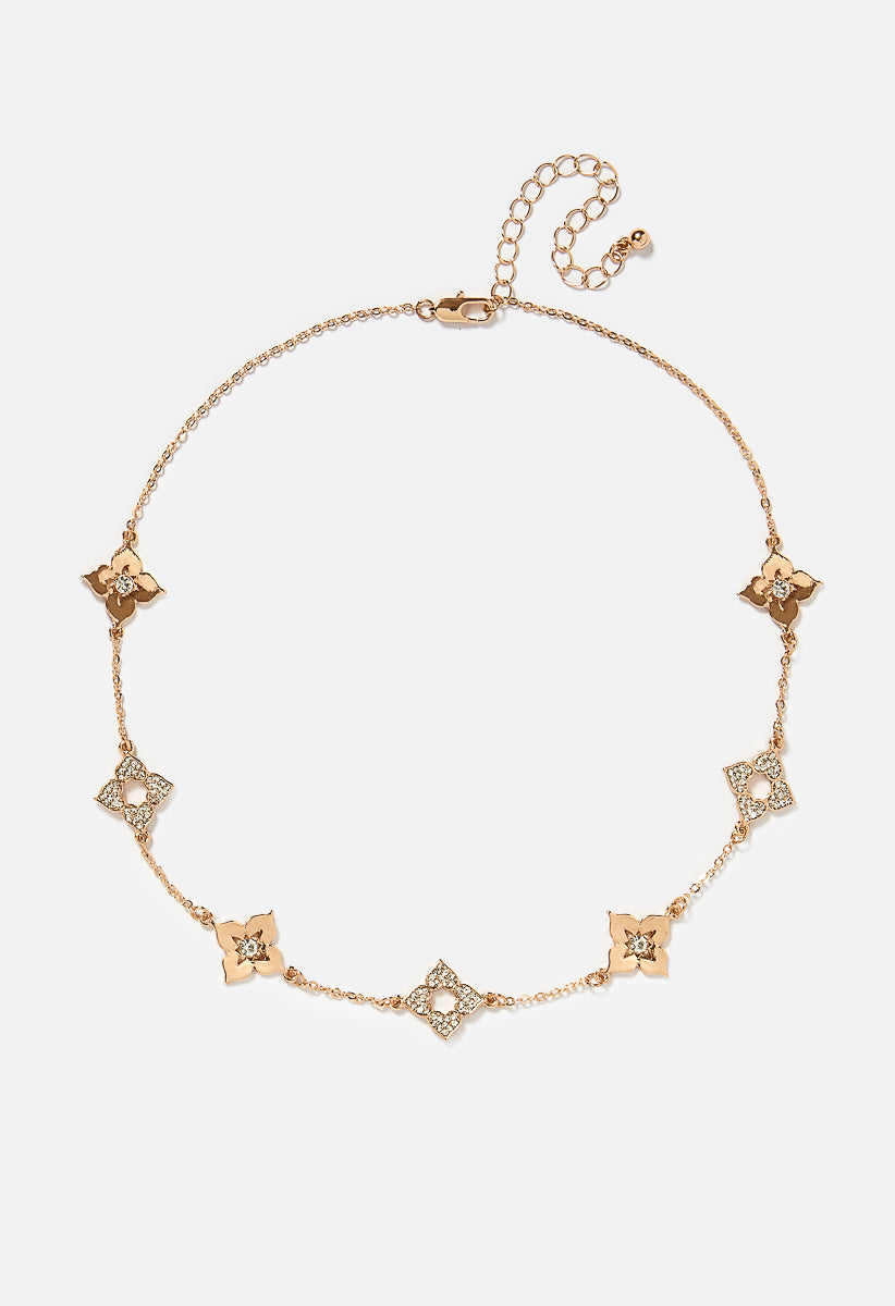 Kiri Clean Metal And Rhinestone Clover Necklace