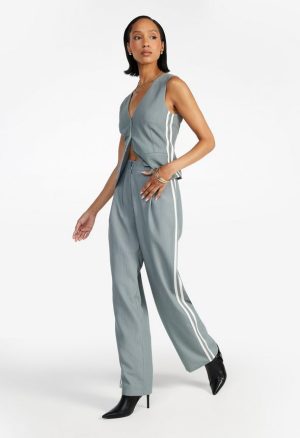 Tailored Mid Rise Racer Wide Leg Trousers