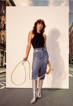 Evan Denim Midi Skirt