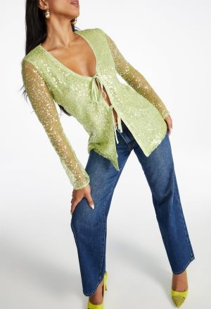 Sequin Tie Front Top