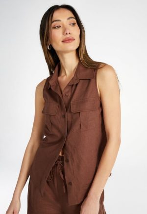 Sleeveless Linen Utility Shirt